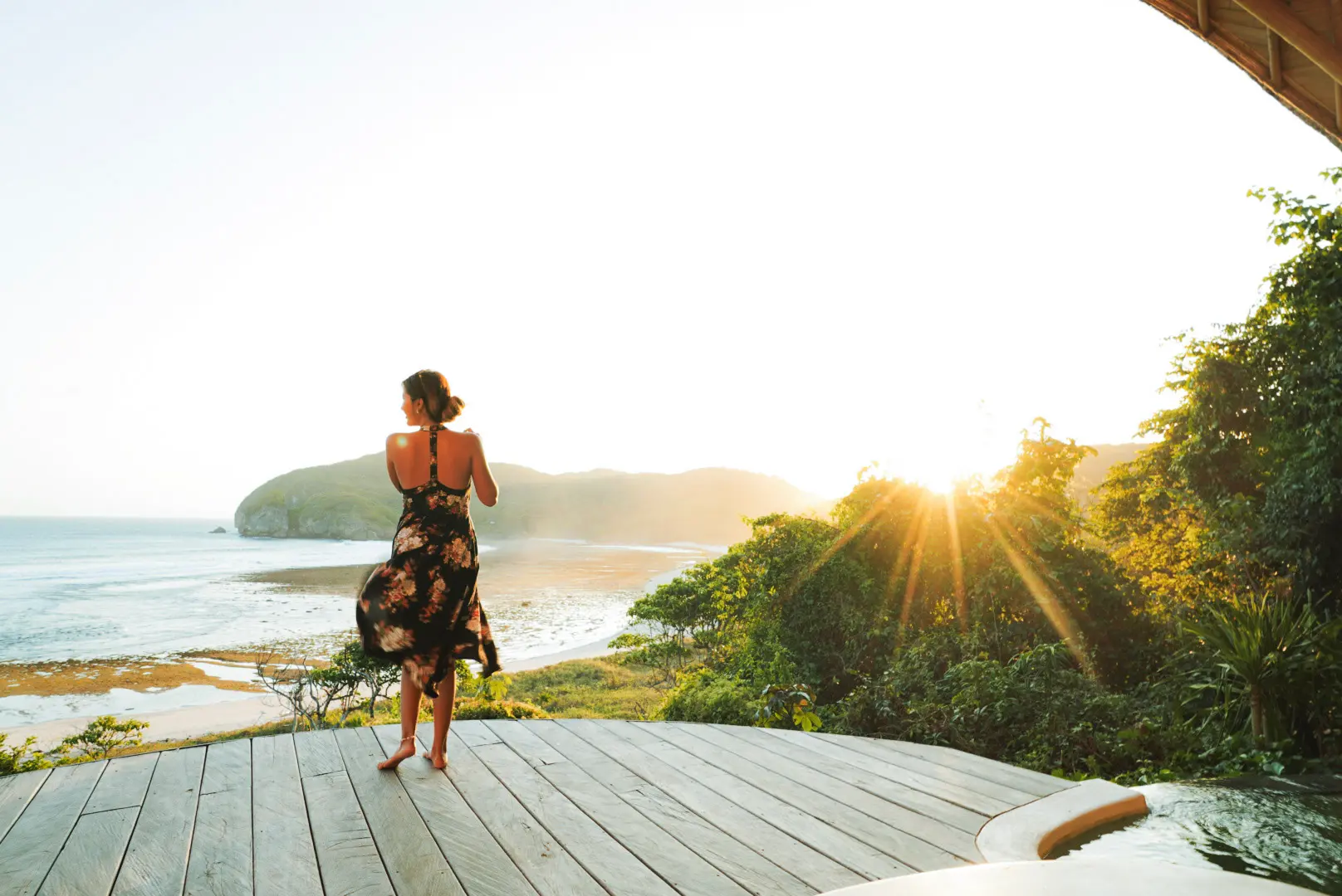 Ocean view from Eco Bamboo Beach Front Lodge at Kini Resort Sumbawa — Indian Ocean panorama framed by bamboo